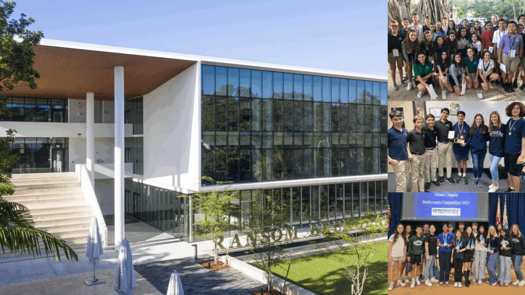 Ransom Everglades School campus in Coconut Grove, Miami with students participating in academic and extracurricular activities.