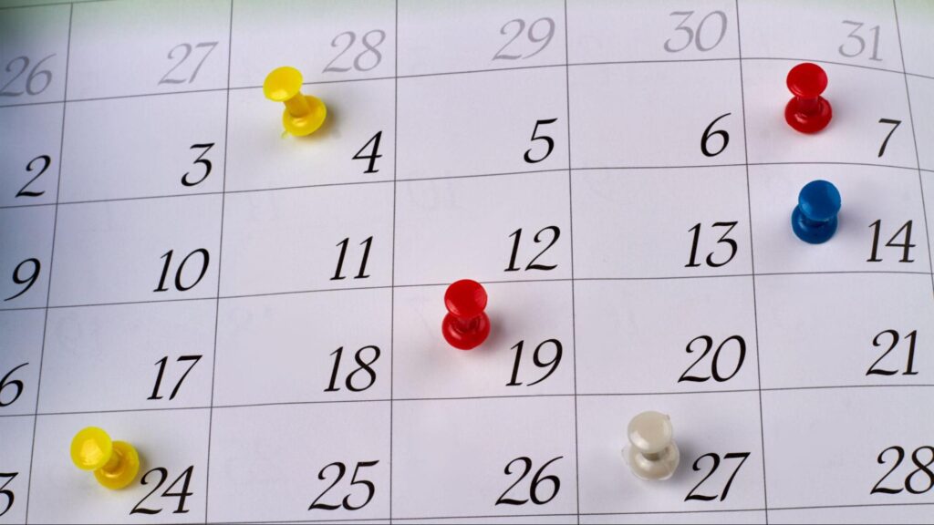 Calendar highlighting key dates in the Miami private school admissions timeline.